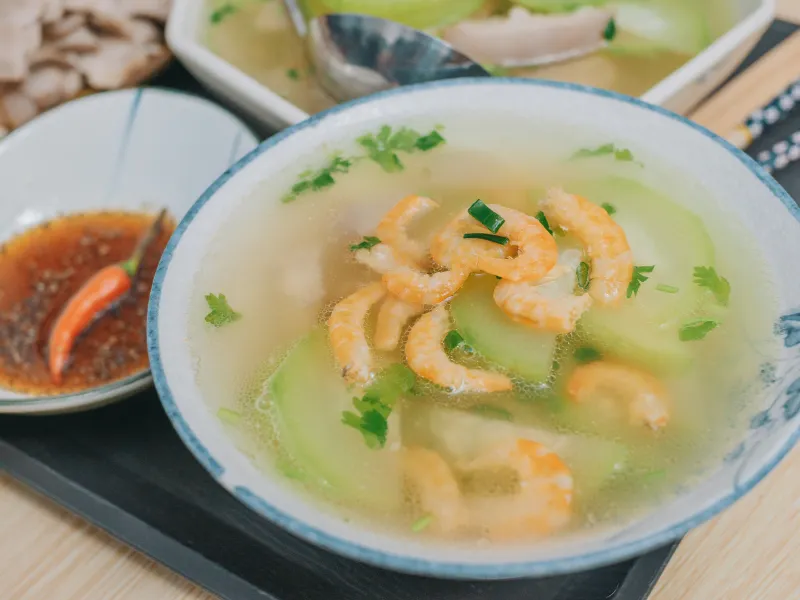 canh bí đao nấu tôm nõn