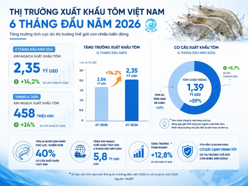 thị trường tôm Viêt Nam nửa đầu năm 2026