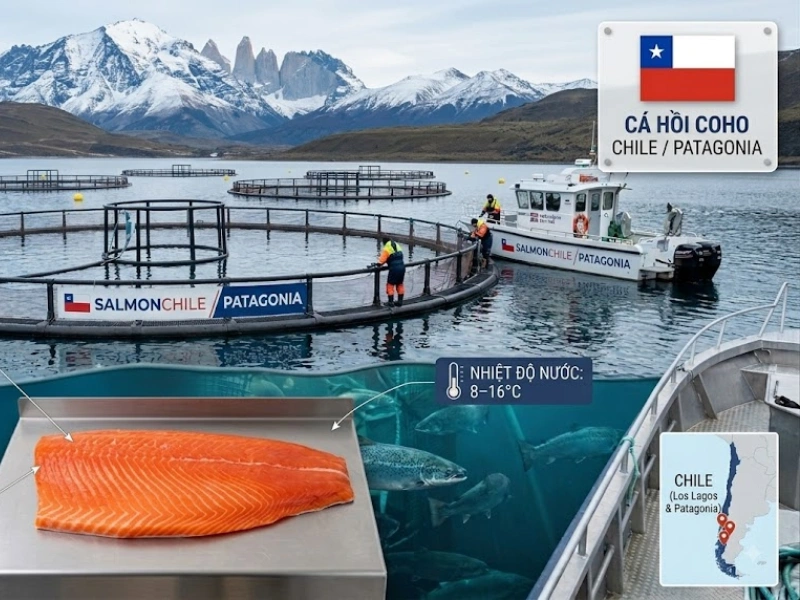 cá hồi được nuôi trồng tại Chile